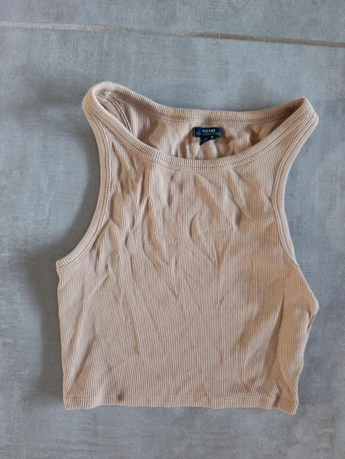 Beige ribbed Kiabi crop top XXS – women's tank top – stretch cotton – photo 2